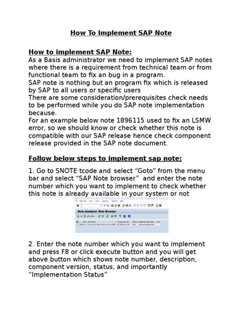 how to implement sap notes.
